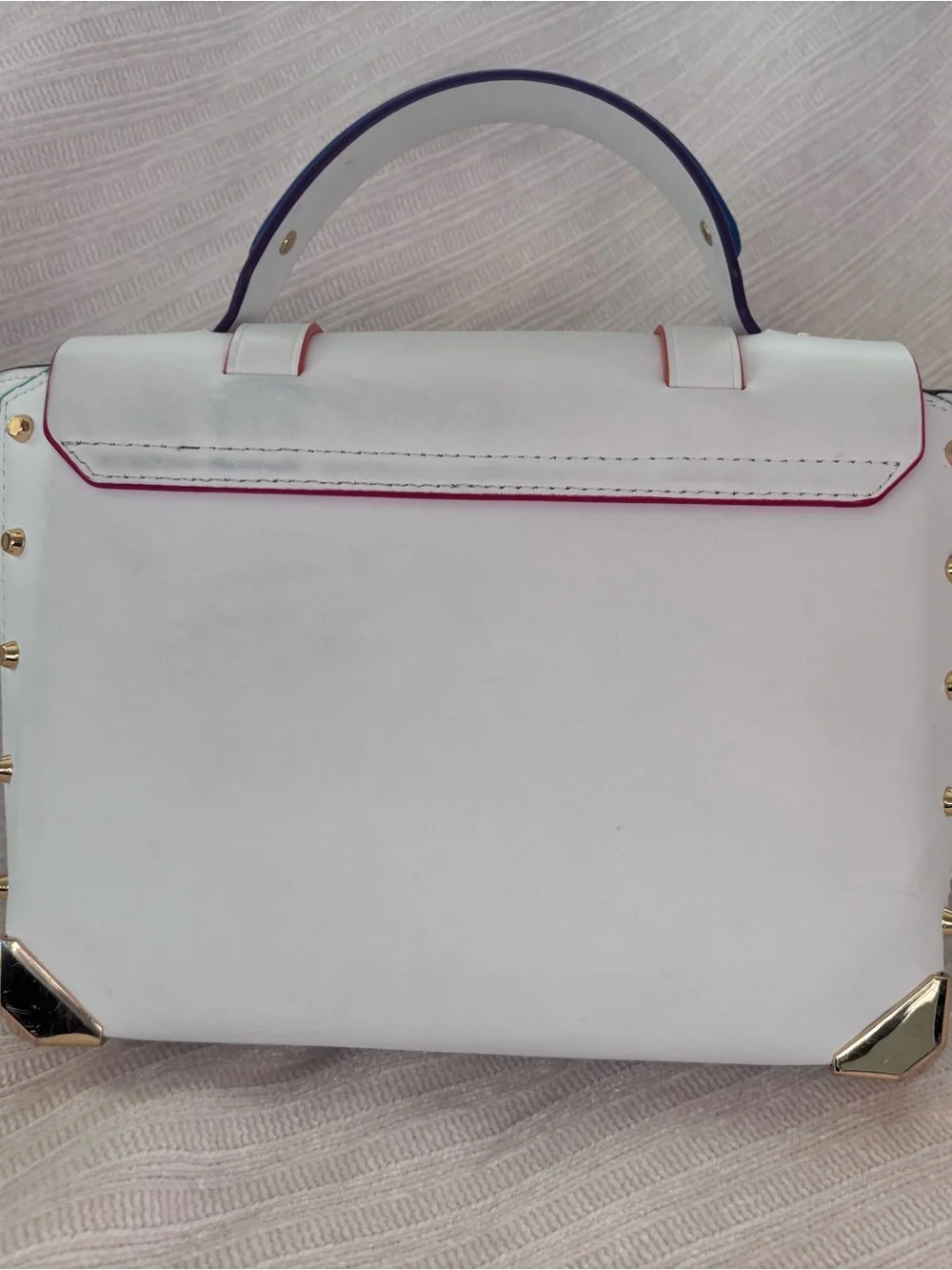 Michael Kors White Leather Top-Handle Satchel with Gold Hardware